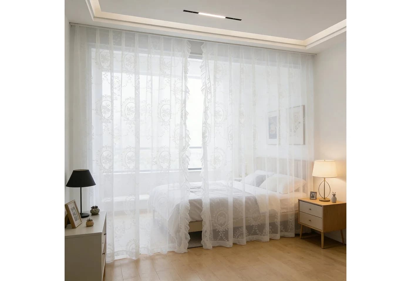 Sunicol Vorhang 2 Stück Spitzengardine Transparent Rüschen - Bild 5