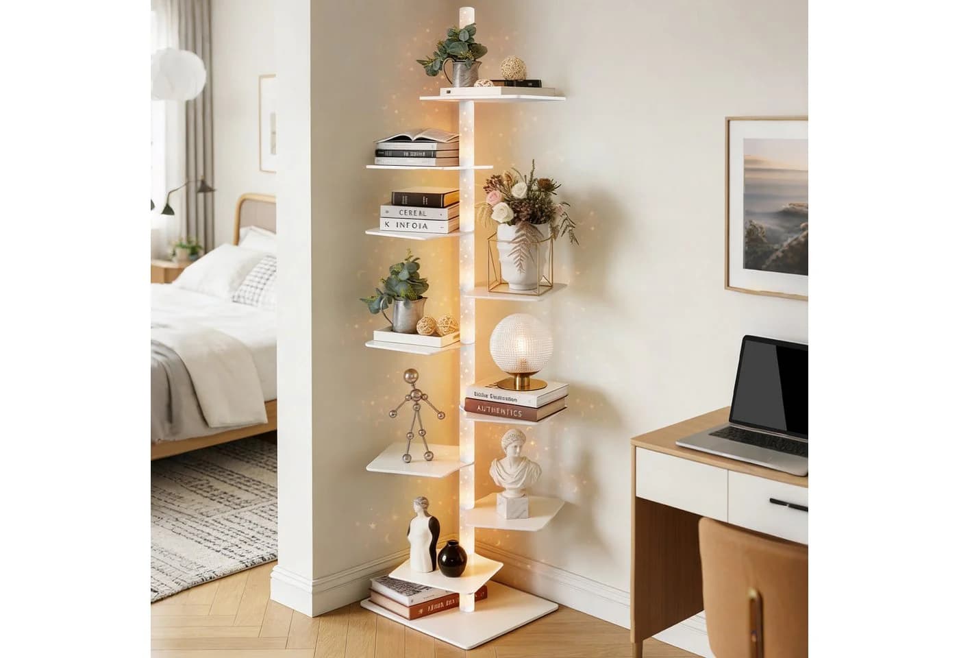 XERSEK Bücherregal 9 Ebenen Weiß mit LED-Sternenlicht - Bild 2