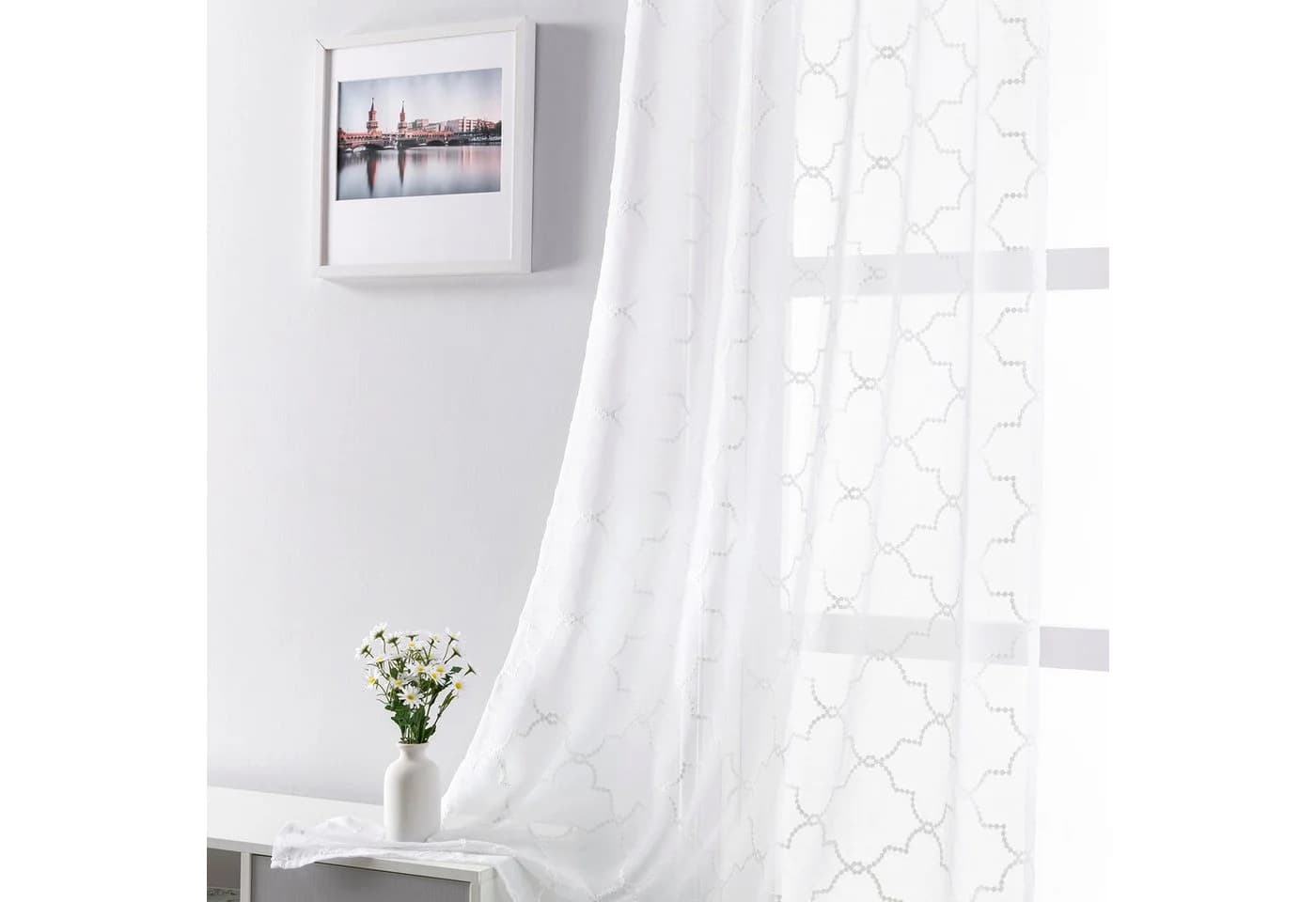 Sunicol Vorhang 2er Set Voile Gardinen Weiß Bestickt mit Ösen - Bild 4