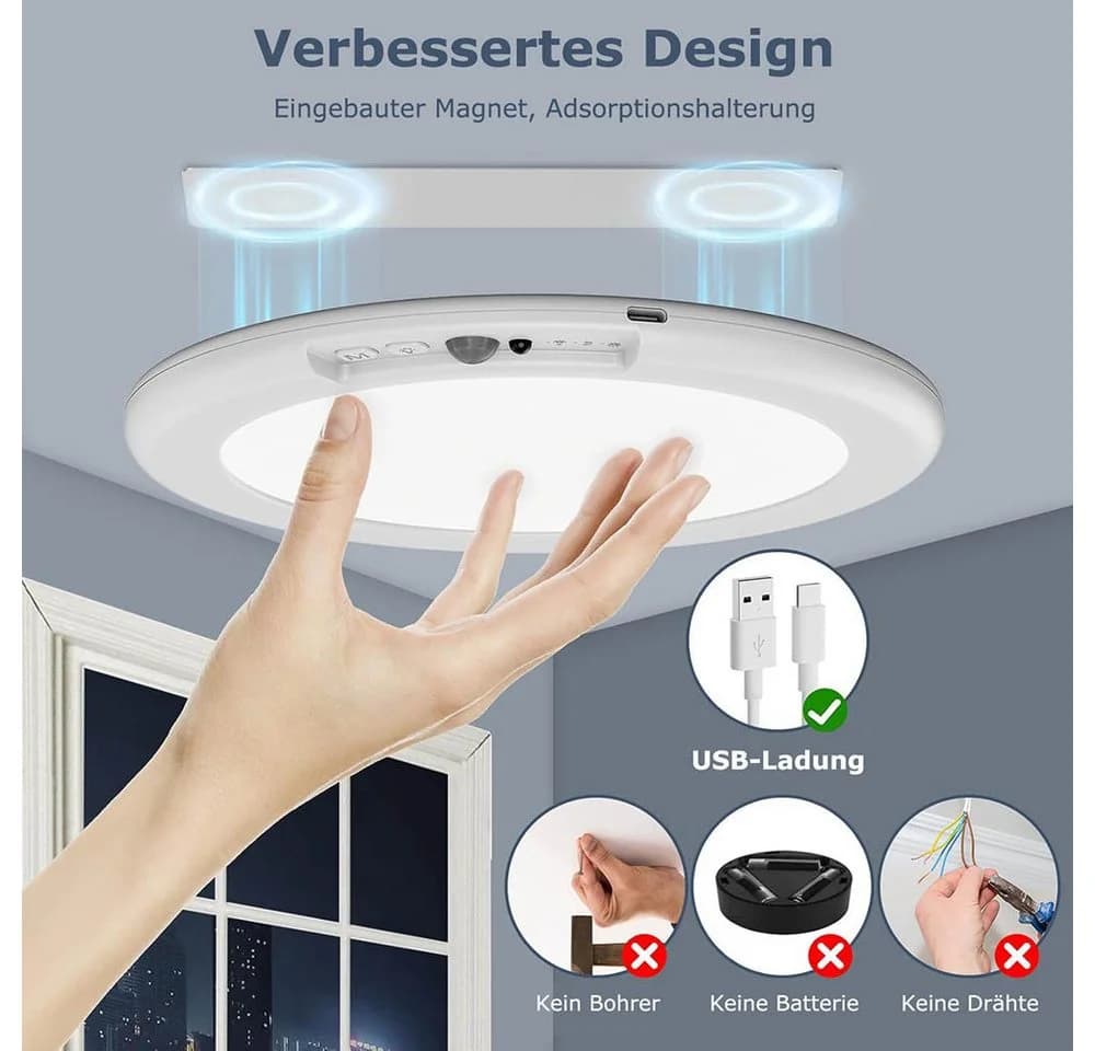 Lapalife LED Deckenleuchte Akku Magnetisch Dimmbar mit Bewegungsmelder - Bild 4