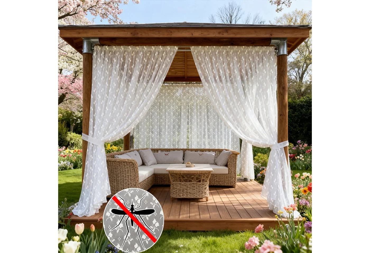 Sunicol Floraler Outdoor Vorhang Moskitonetz mit Tunnelzug - Bild 2