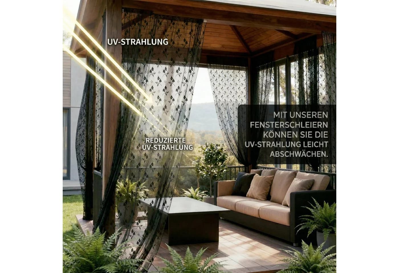 Sunicol Floraler Outdoor Vorhang Moskitonetz mit Tunnelzug Schwarz - Bild 3