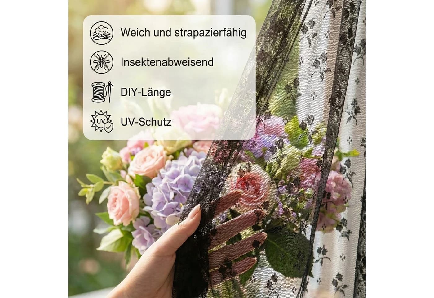 Sunicol Floraler Outdoor Vorhang Moskitonetz mit Tunnelzug Schwarz - Bild 4