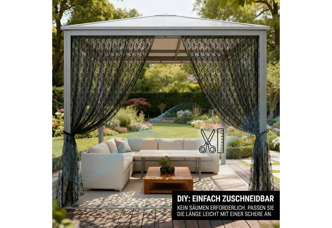 Sunicol Floraler Outdoor Vorhang Moskitonetz mit Tunnelzug Schwarz - Bild 5