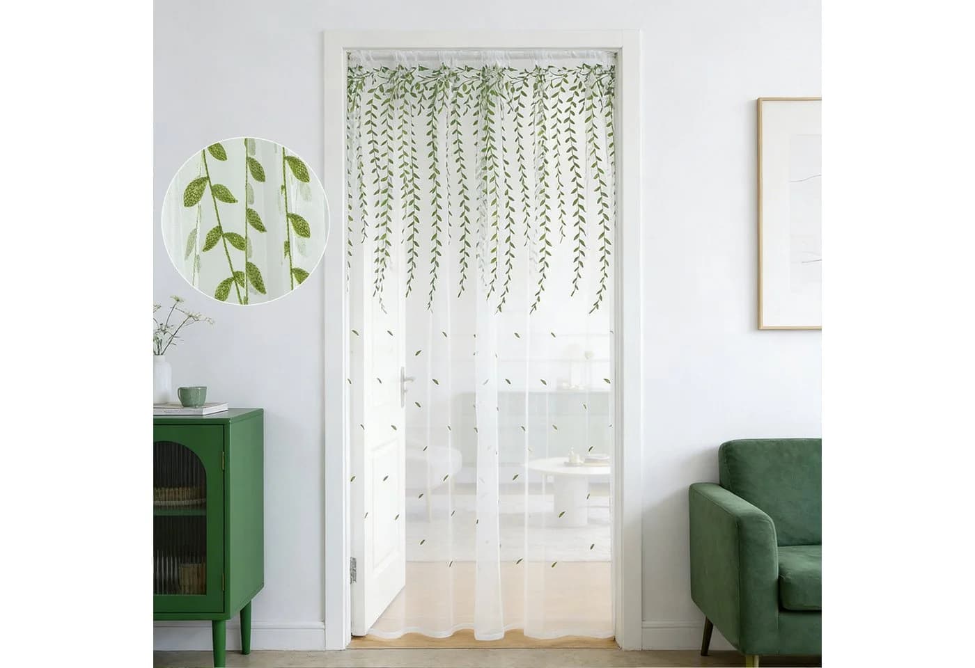 Sunicol Vorhang 2er Set Besticktes Rankenblatt Transparent Voile Weiß - Bild 4