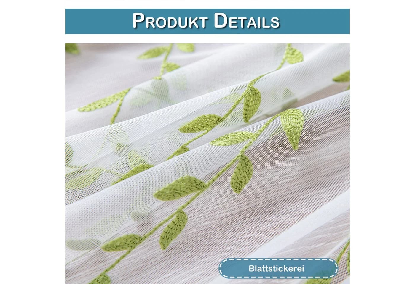 Sunicol Vorhang 2er Set Besticktes Rankenblatt Transparent Voile Weiß - Bild 5