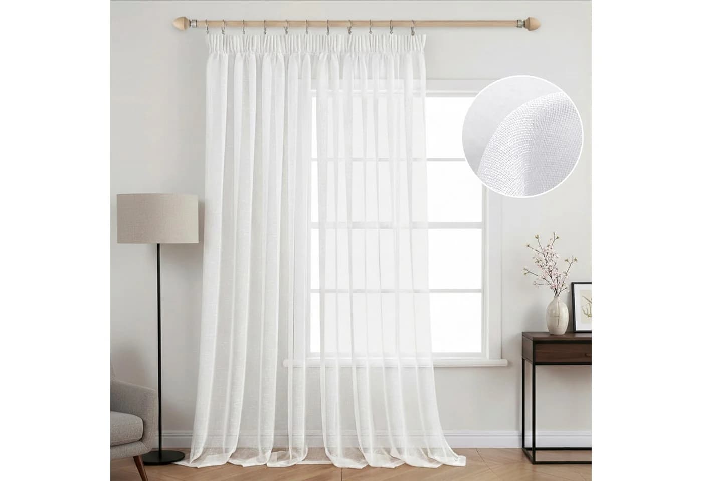 Lapalife Voile Gardine Weiß 254 cm Breit Kräuselband & Stabtasche - Bild 3