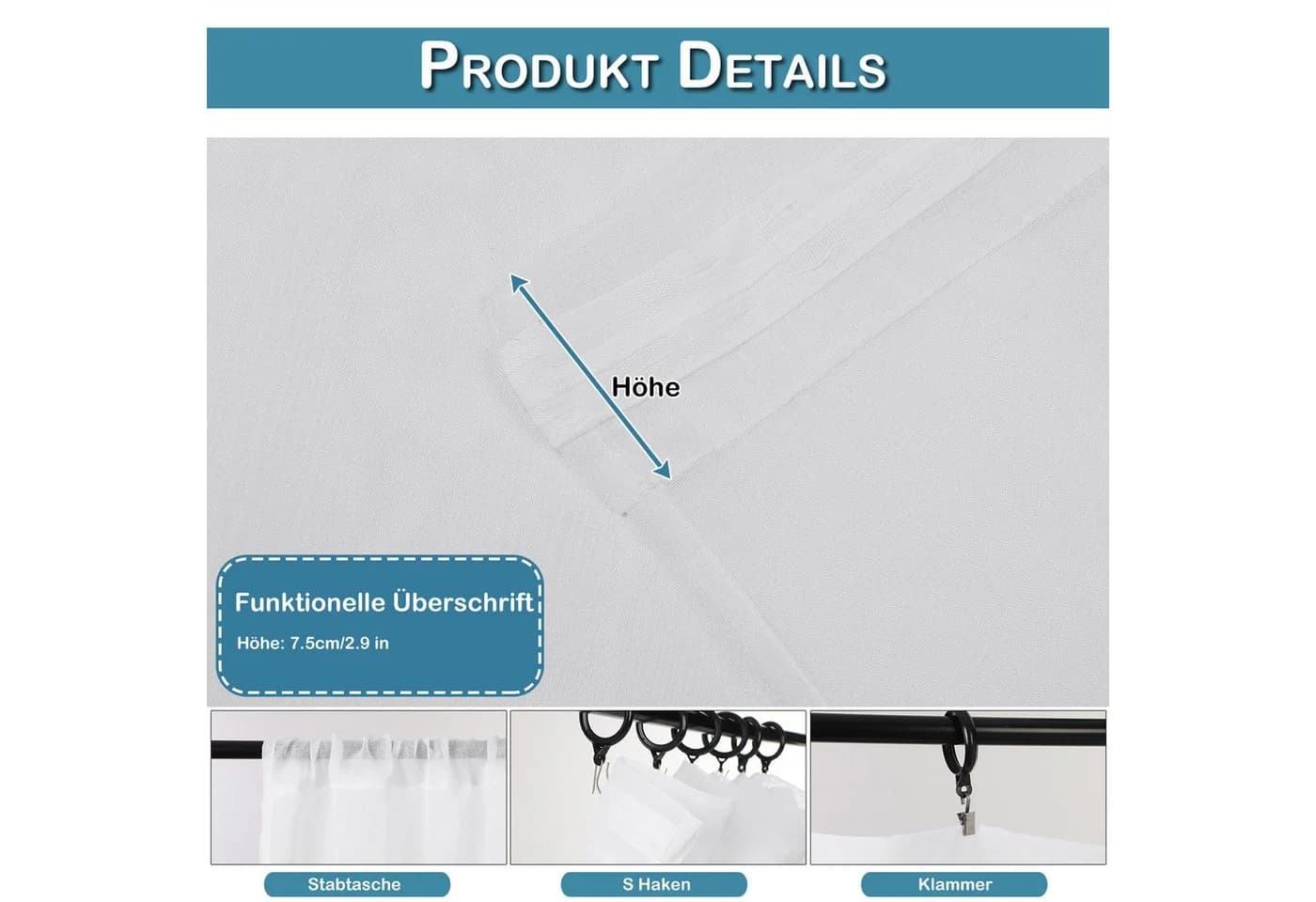 Lapalife Voile Gardine Weiß 254 cm Breit Kräuselband & Stabtasche - Bild 5