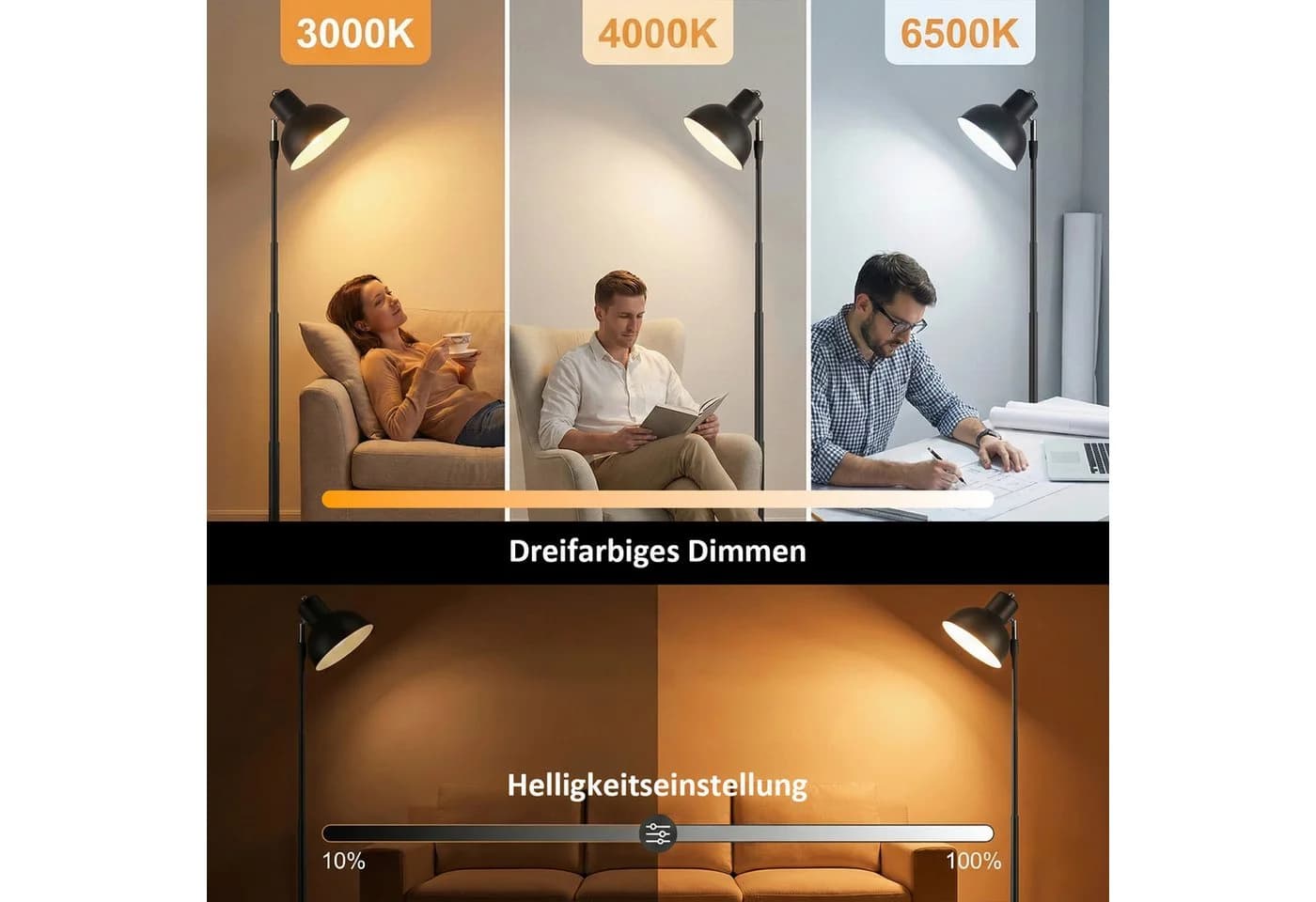 Sunicol Stehlampe Dimmbar Schwarz Höhenverstellbar LED - Bild 4