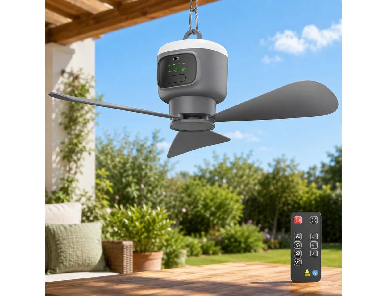 Rosnek Deckenventilator Grau mit Licht & 12000mAh Akku - Bild 2