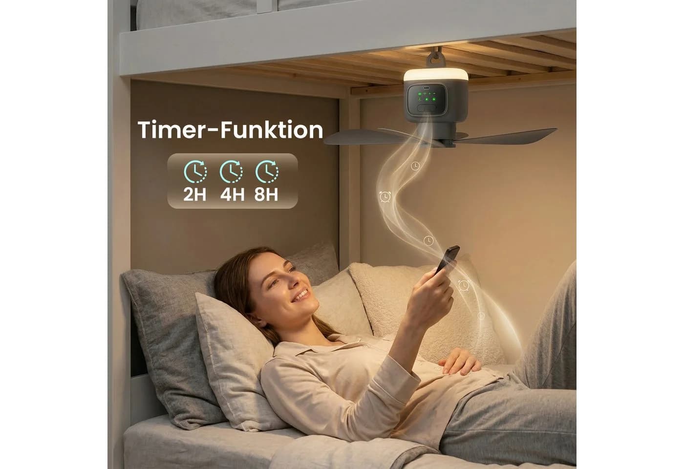Rosnek Deckenventilator Grau mit Licht & 12000mAh Akku - Bild 3