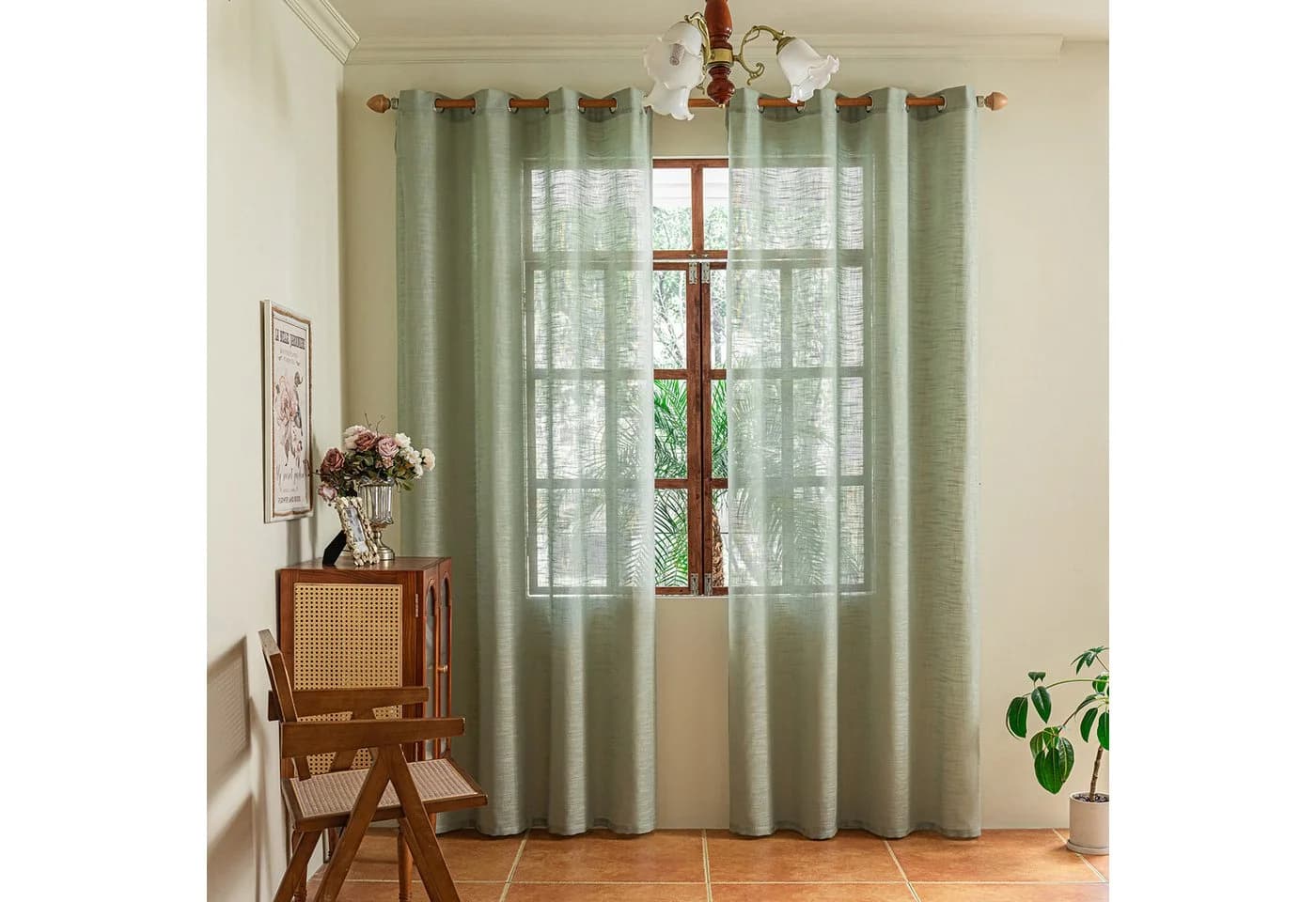 Lapalife Gardine Salbeigrün Leinenoptik mit Ösen 2er Set - Bild 2