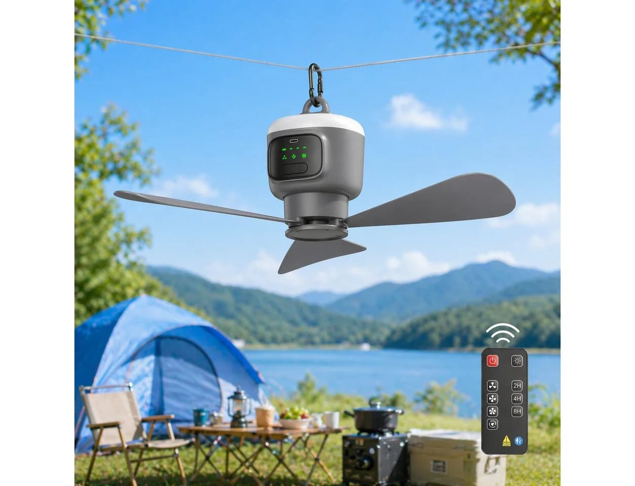 Rosnek Deckenventilator mit LED-Beleuchtung Grau Tragbar Fernbedienung - Bild 2