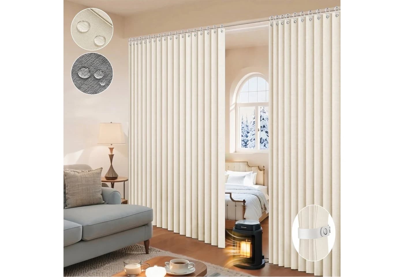 Sunicol Vorhang Wasserdicht Raumteiler Beige 100% Polyester - Bild 2