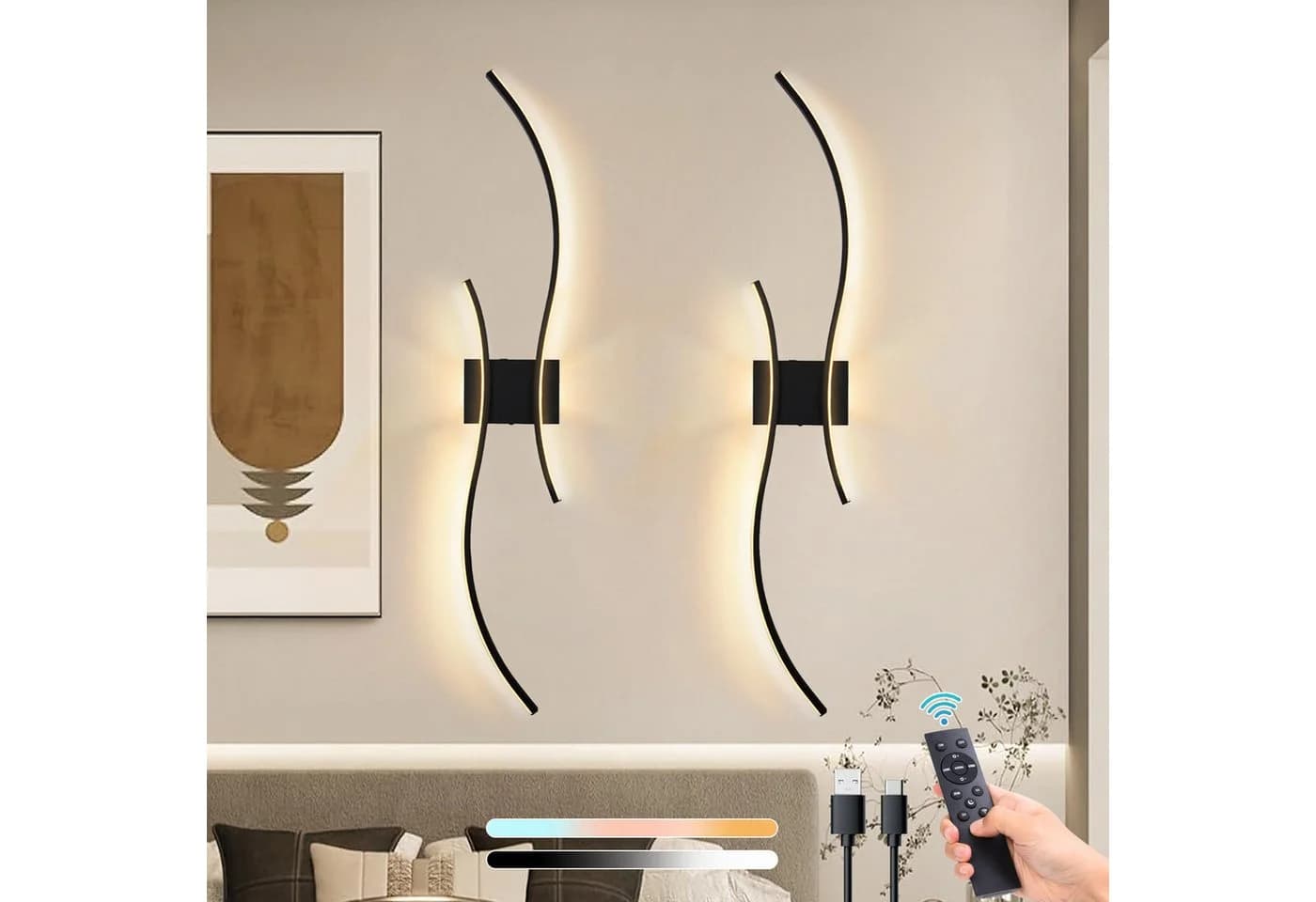 Lapalife Wandleuchte Kabellos Dimmbar Schwarz/Gold LED - Bild 2