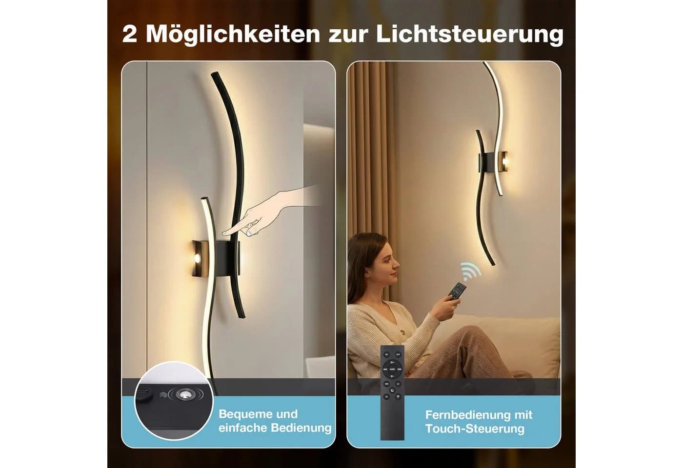 Lapalife Wandleuchte Kabellos Dimmbar Schwarz/Gold LED - Bild 4