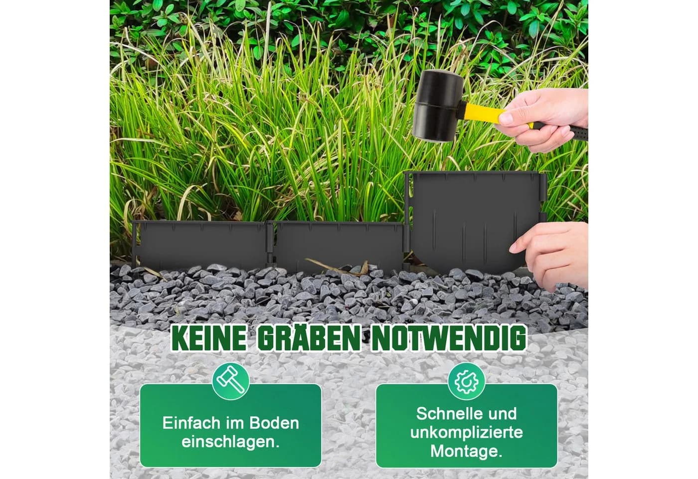 XERSEK Beetumrandung 180 Stück Kunststoff Rasenkante Schwarz - Bild 3