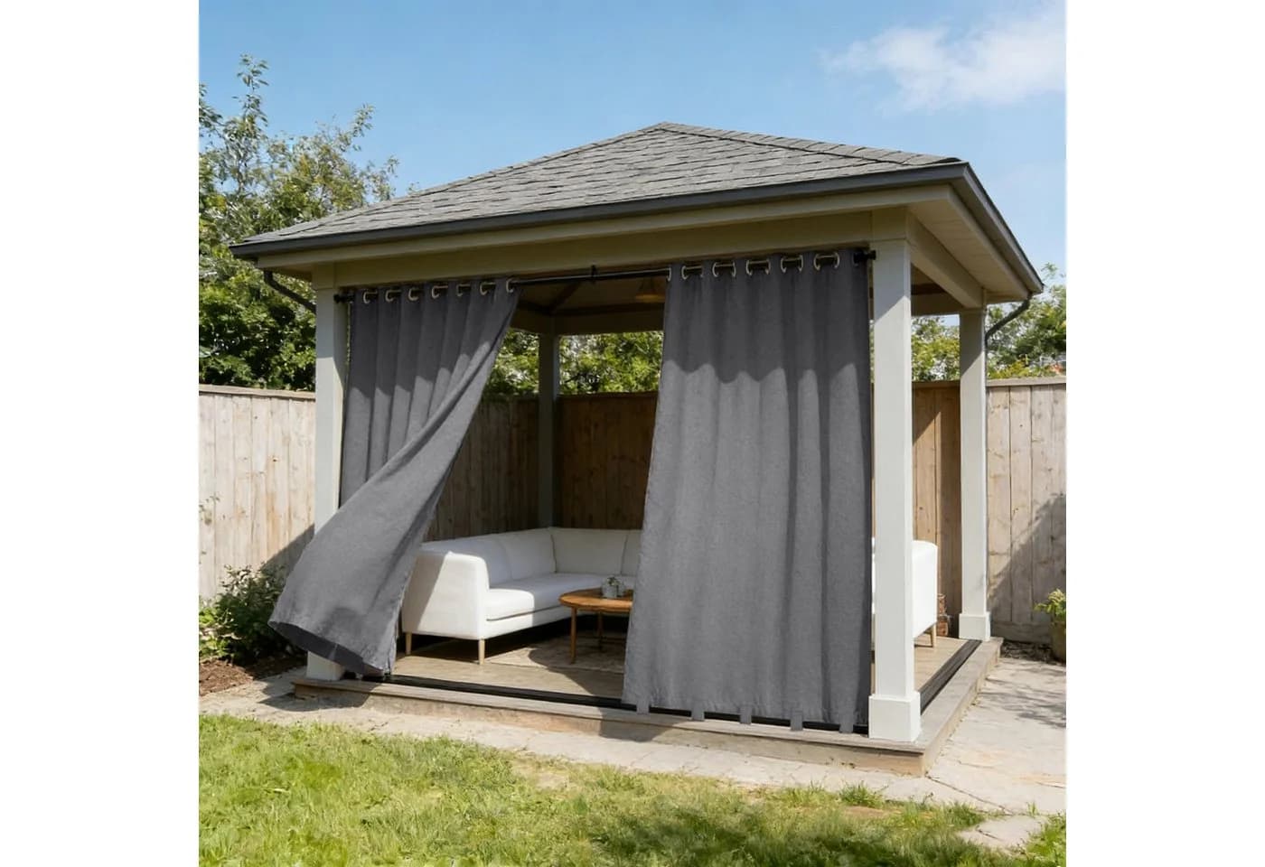Sunicol Outdoorvorhang Grau 100% Sichtschutz Wetterfest mit Ösen - Bild 2