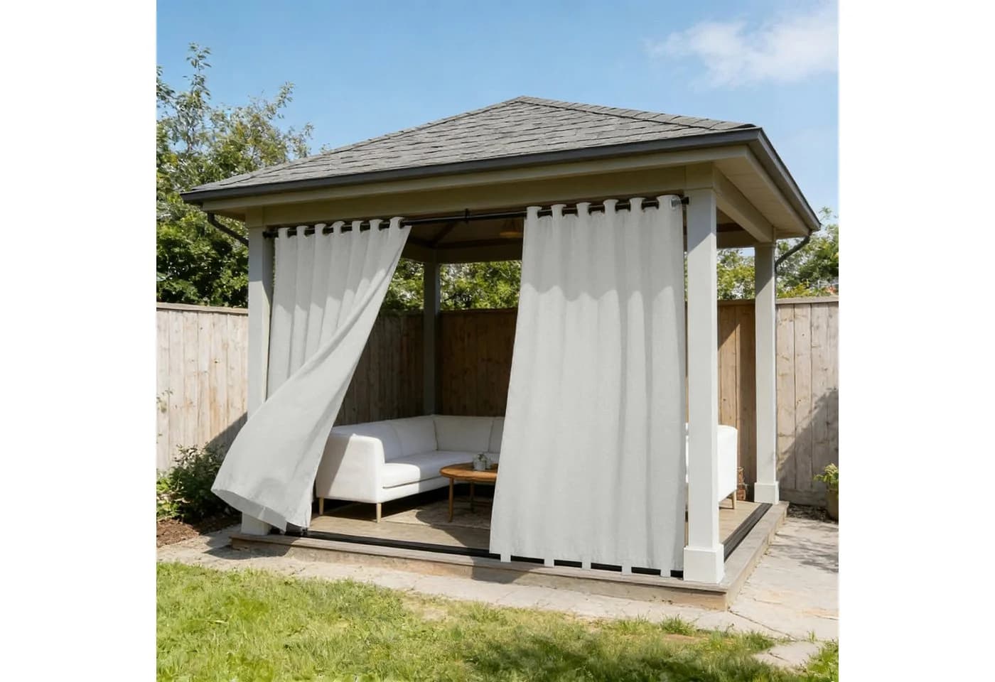 Lapalife Outdoorvorhang Verdunkelnd Wasserdicht Grau-Weiß - Bild 2