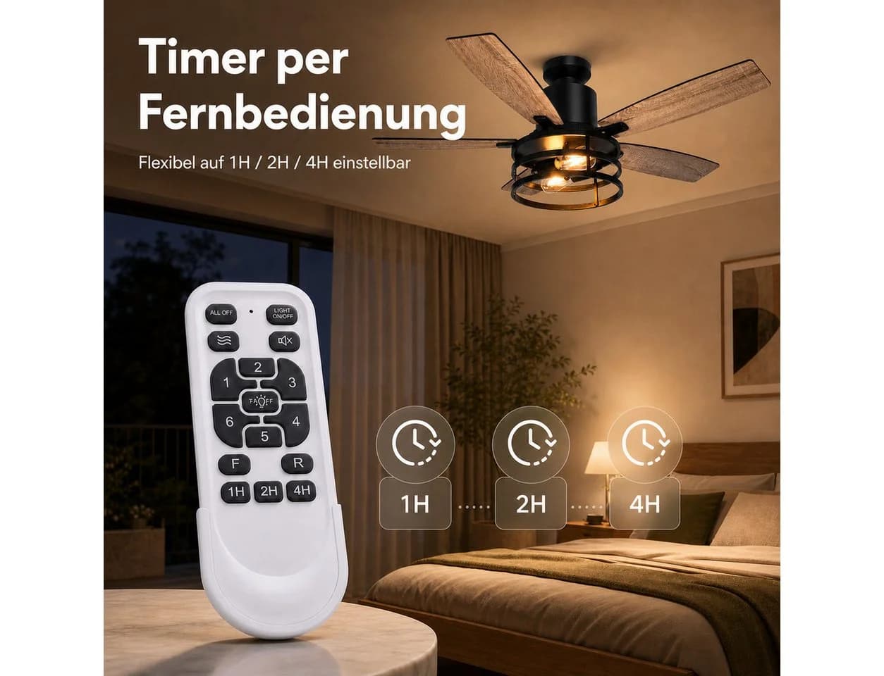 Sunicol Deckenventilator mit Beleuchtung Schwarz 6-Gang Fernbedienung - Bild 5