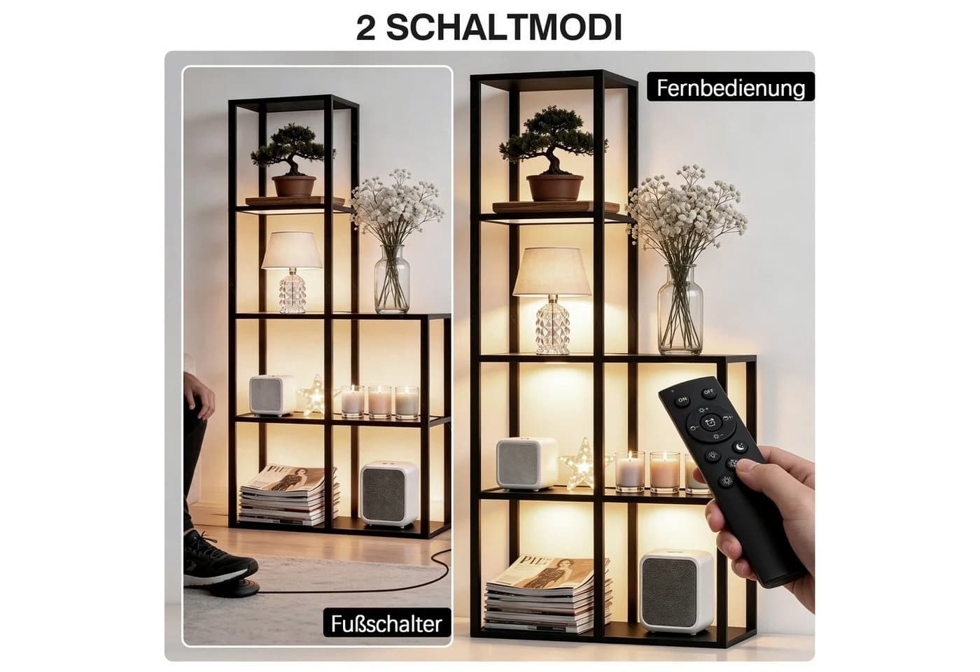 XERSEK Standvitrine Schwarz mit LED-Beleuchtung und Glasablagen - Bild 3