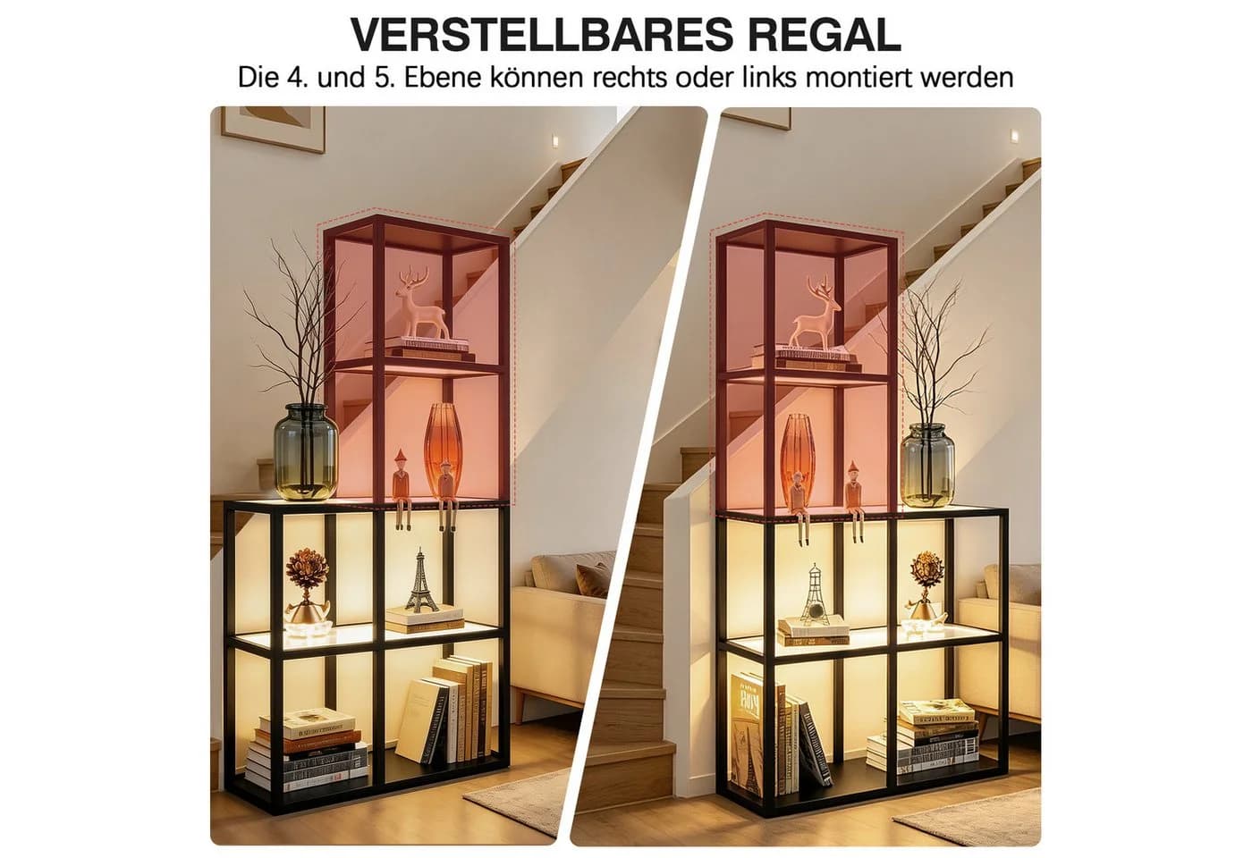 XERSEK Standvitrine Schwarz mit LED-Beleuchtung und Glasablagen - Bild 4