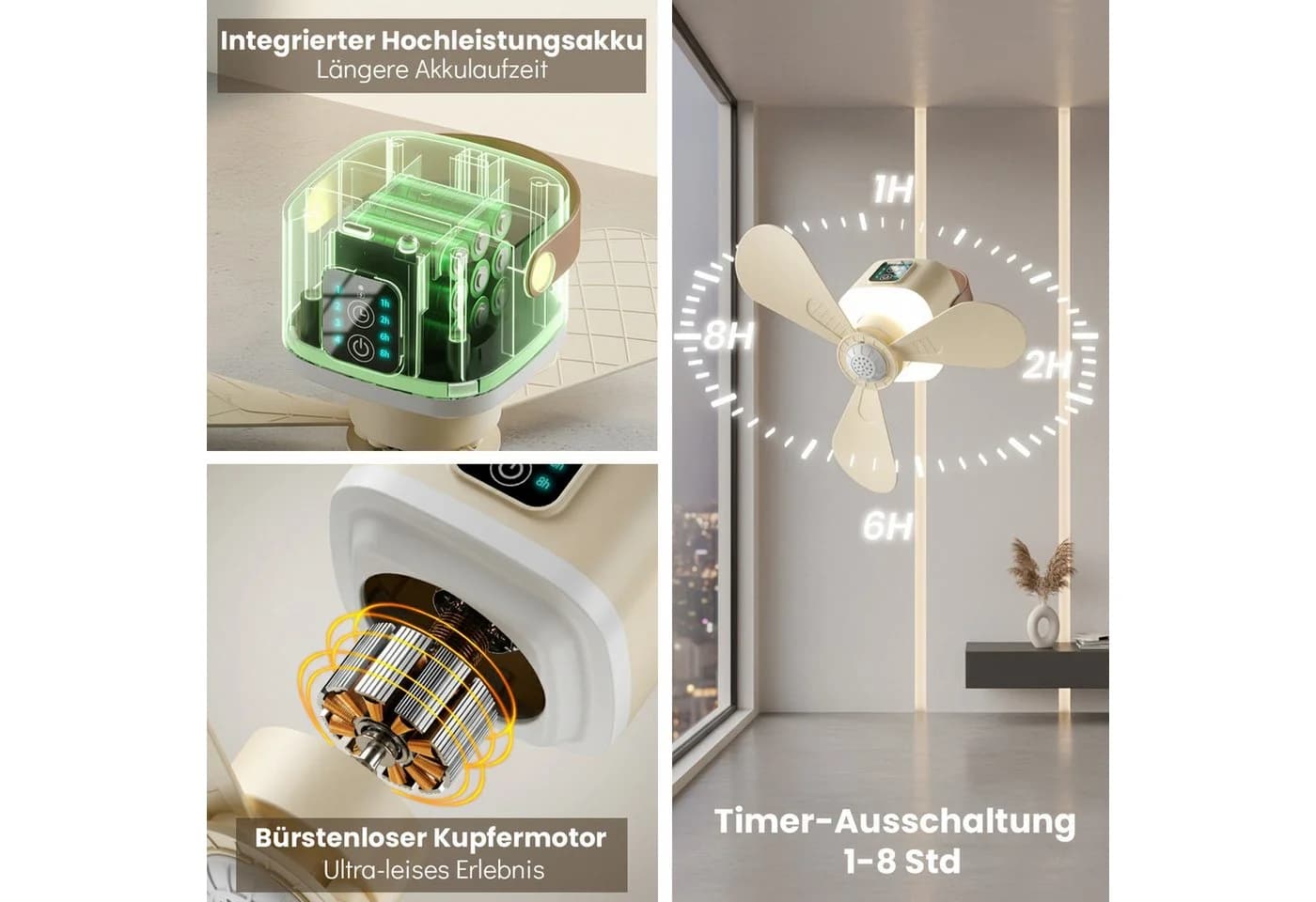 Lapalife Deckenventilator Akku mit LED Licht Gelb - Bild 4
