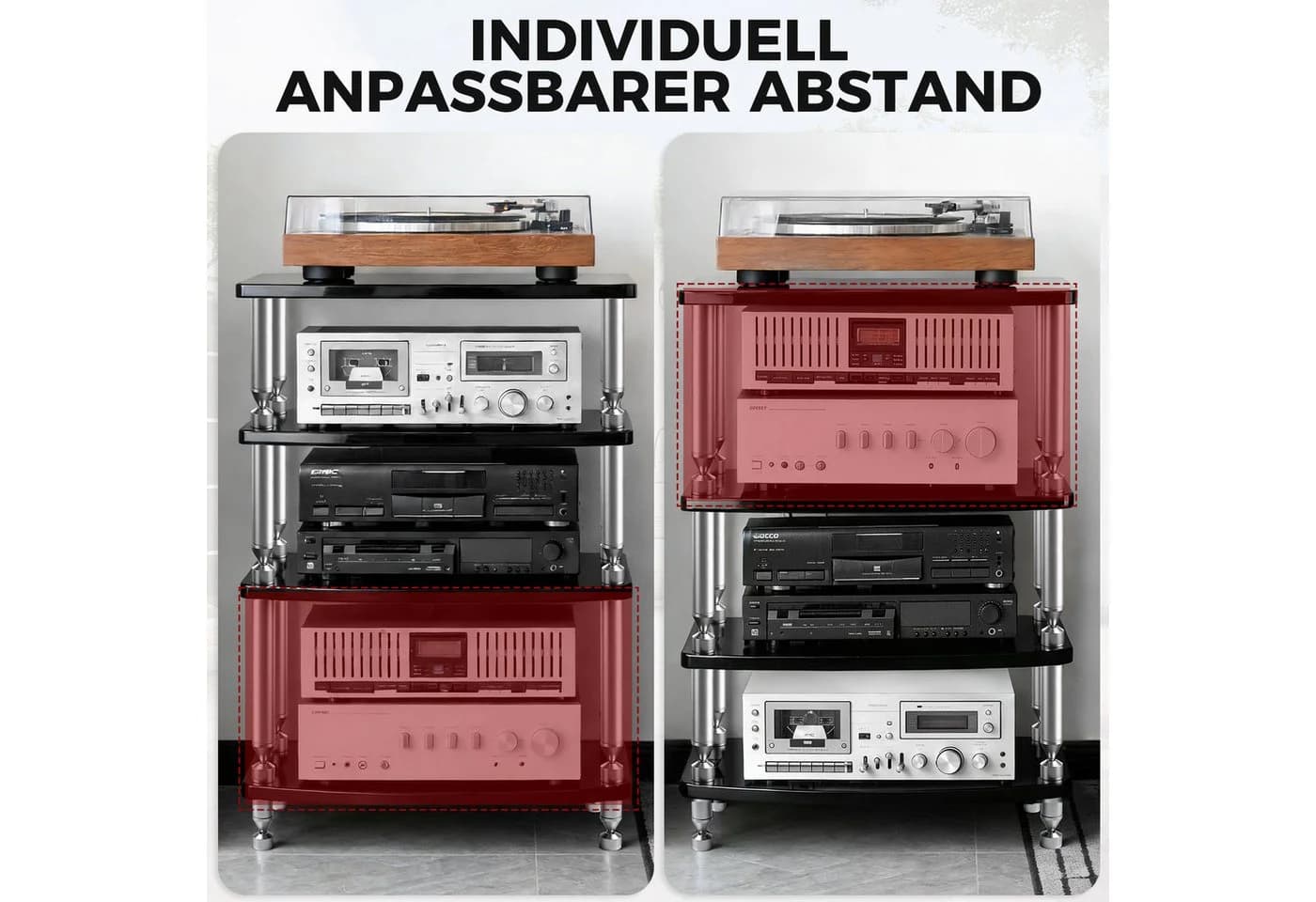 XERSEK HiFi Regal 4-stöckig Schwarz Klavierlack - Bild 3