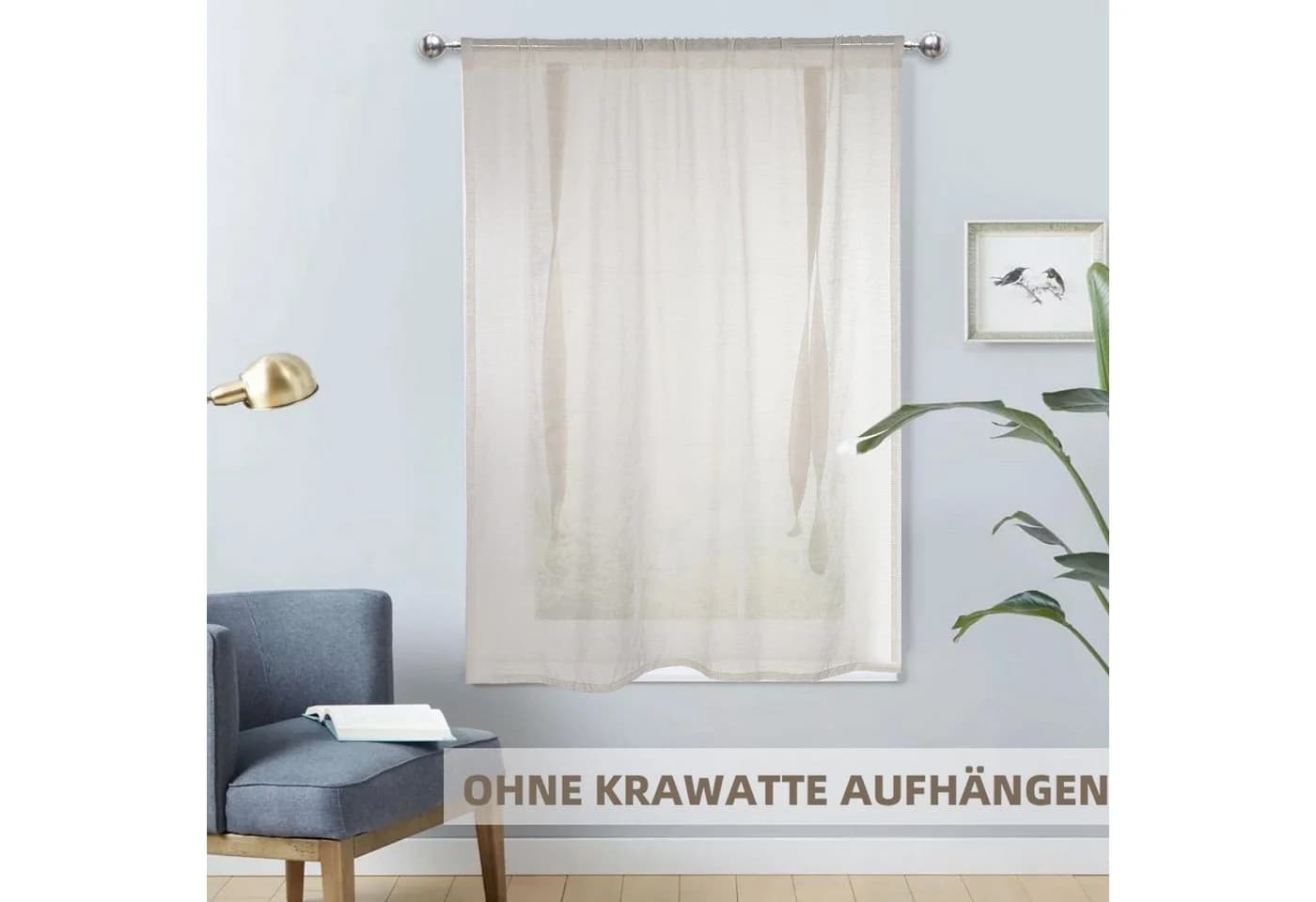 Lapalife Vintage Gardine Creme Leinenoptik Stangentasche