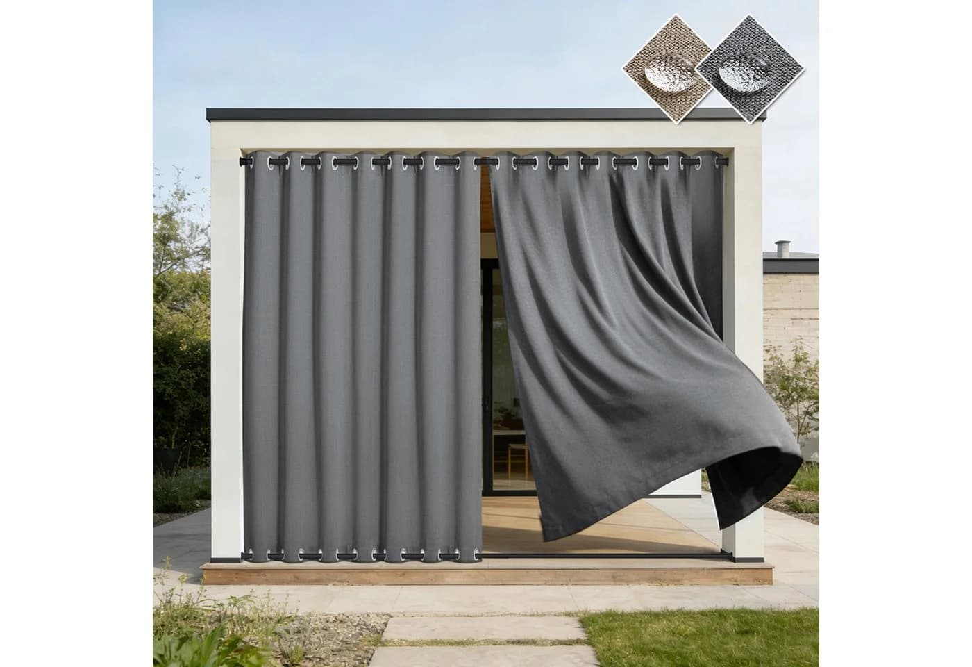 Sunicol Outdoorvorhang Grau 100% Verdunkelnd Wasserdicht - Bild 2