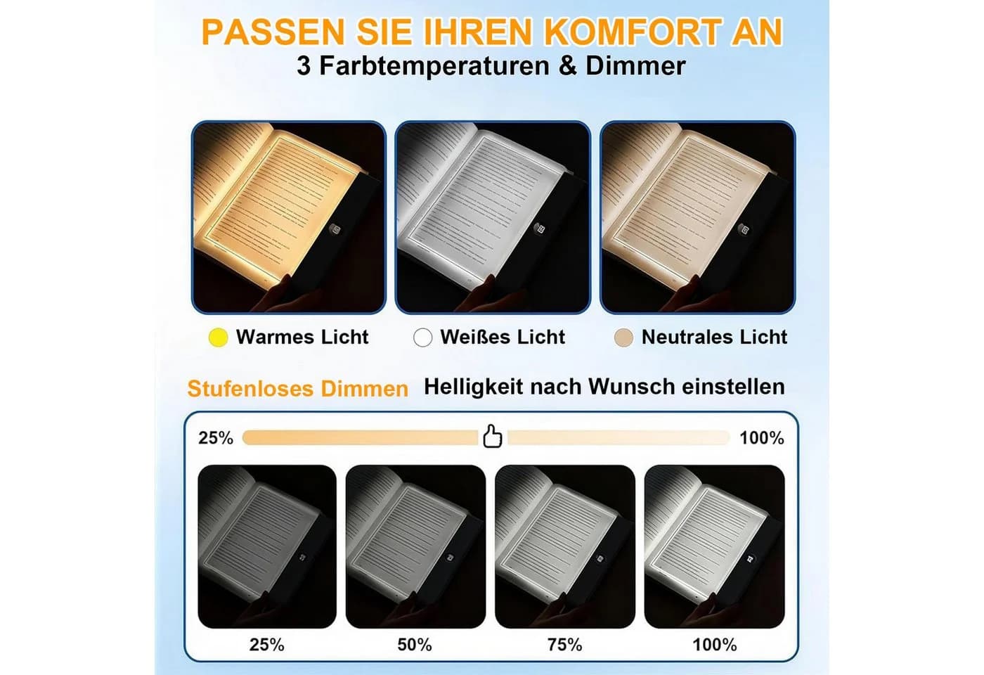 Lapalife LED Leselampe Dimmbar mit 3 Farben & Timer Schwarz - Bild 3