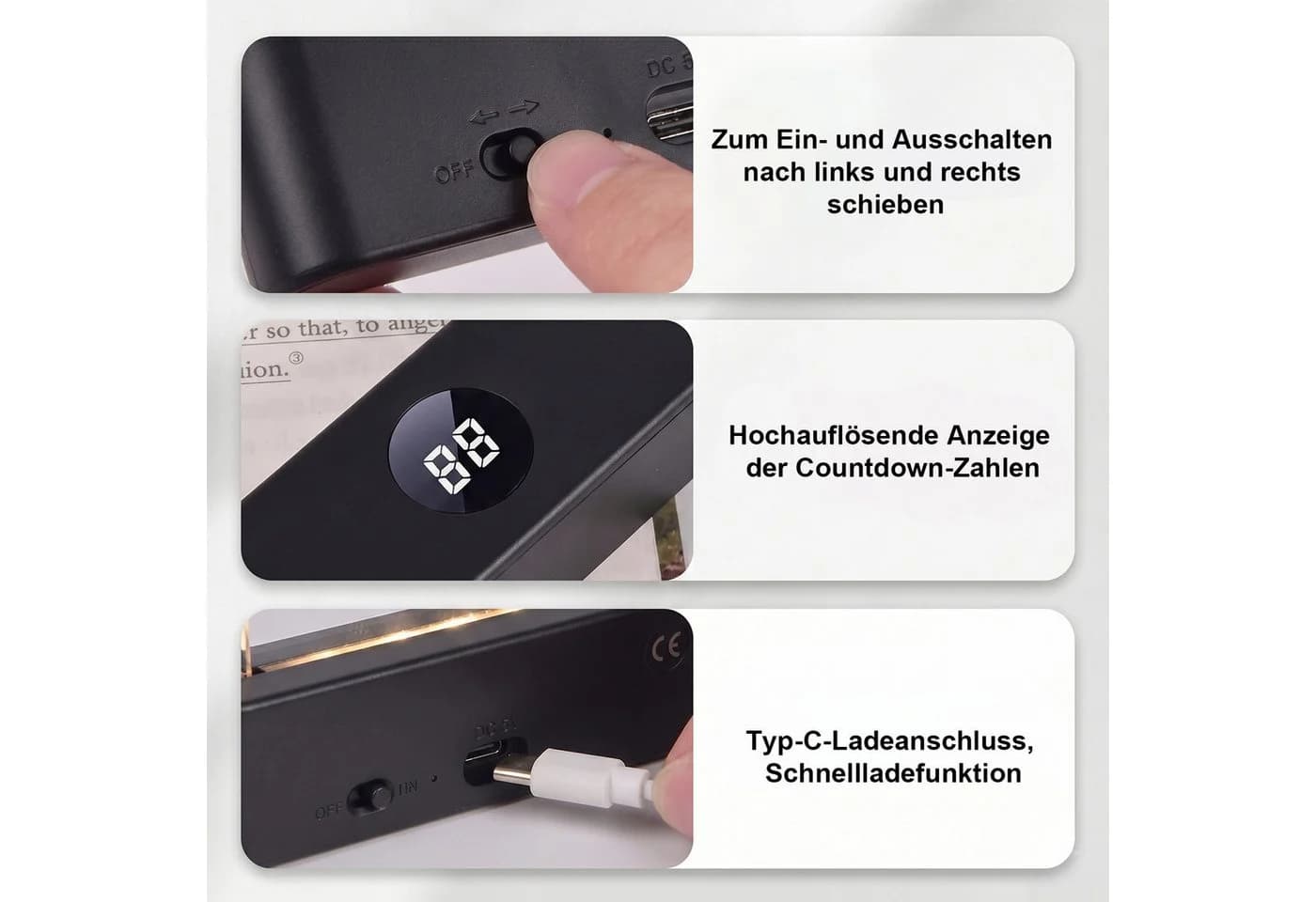 Lapalife LED Leselampe Dimmbar mit 3 Farben & Timer Schwarz - Bild 4
