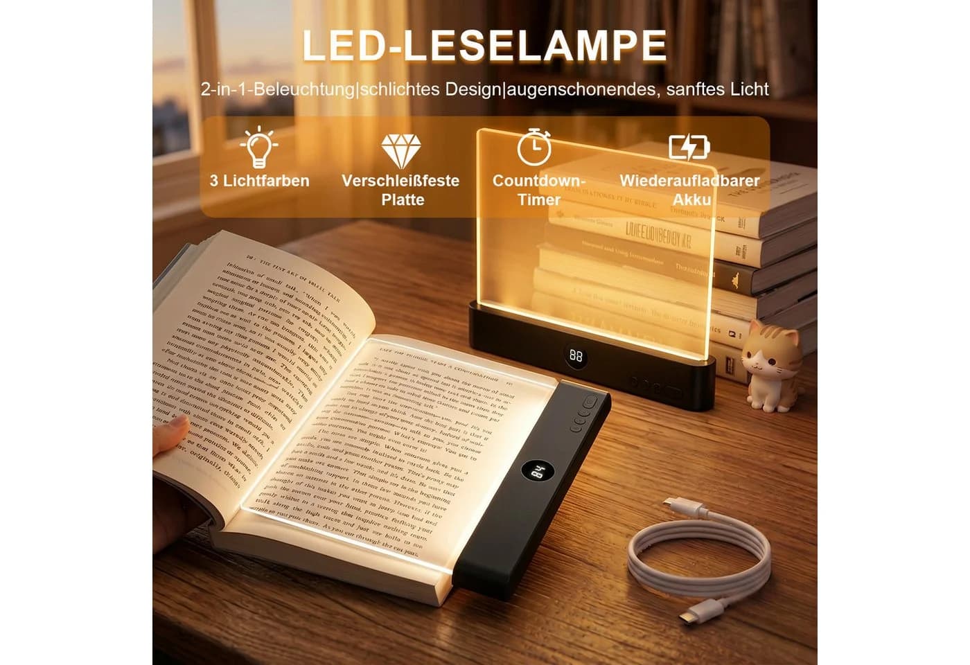 Lapalife LED Leselampe Dimmbar mit 3 Farben & Timer Schwarz - Bild 5
