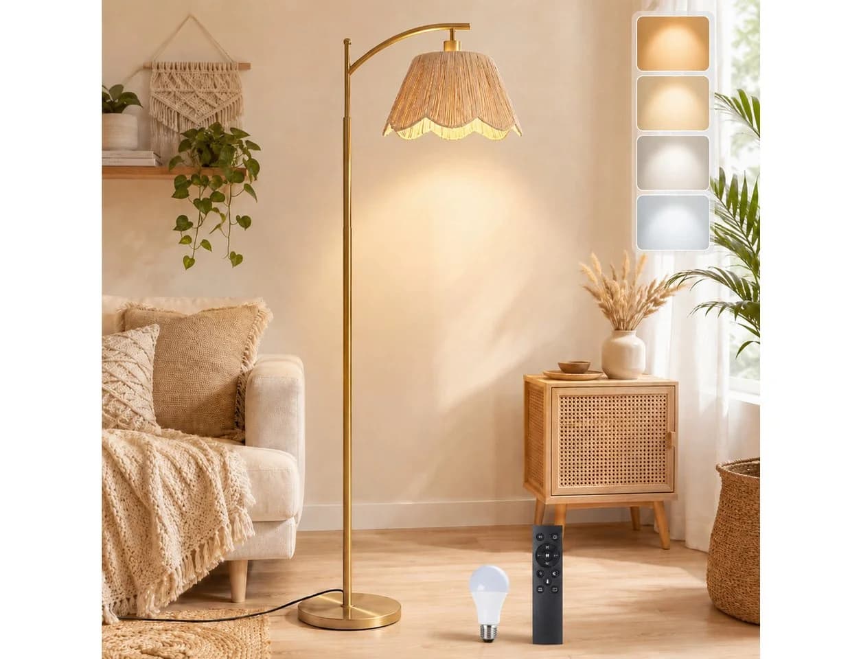 Sunicol Stehlampe Boho Dimmbar mit Fernbedienung Gold - Bild 2