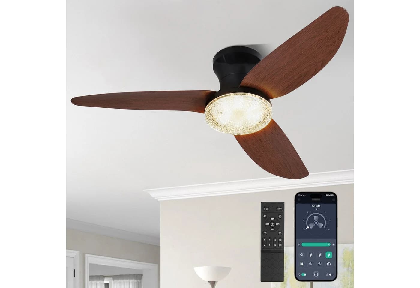 Rosnek Deckenventilator mit LED, Fernbedienung, 100 cm - Bild 2