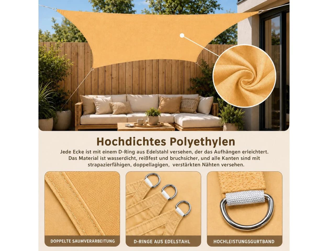 Sunicol Sonnensegel Gelb HDPE UV-Schutz Wasserdicht