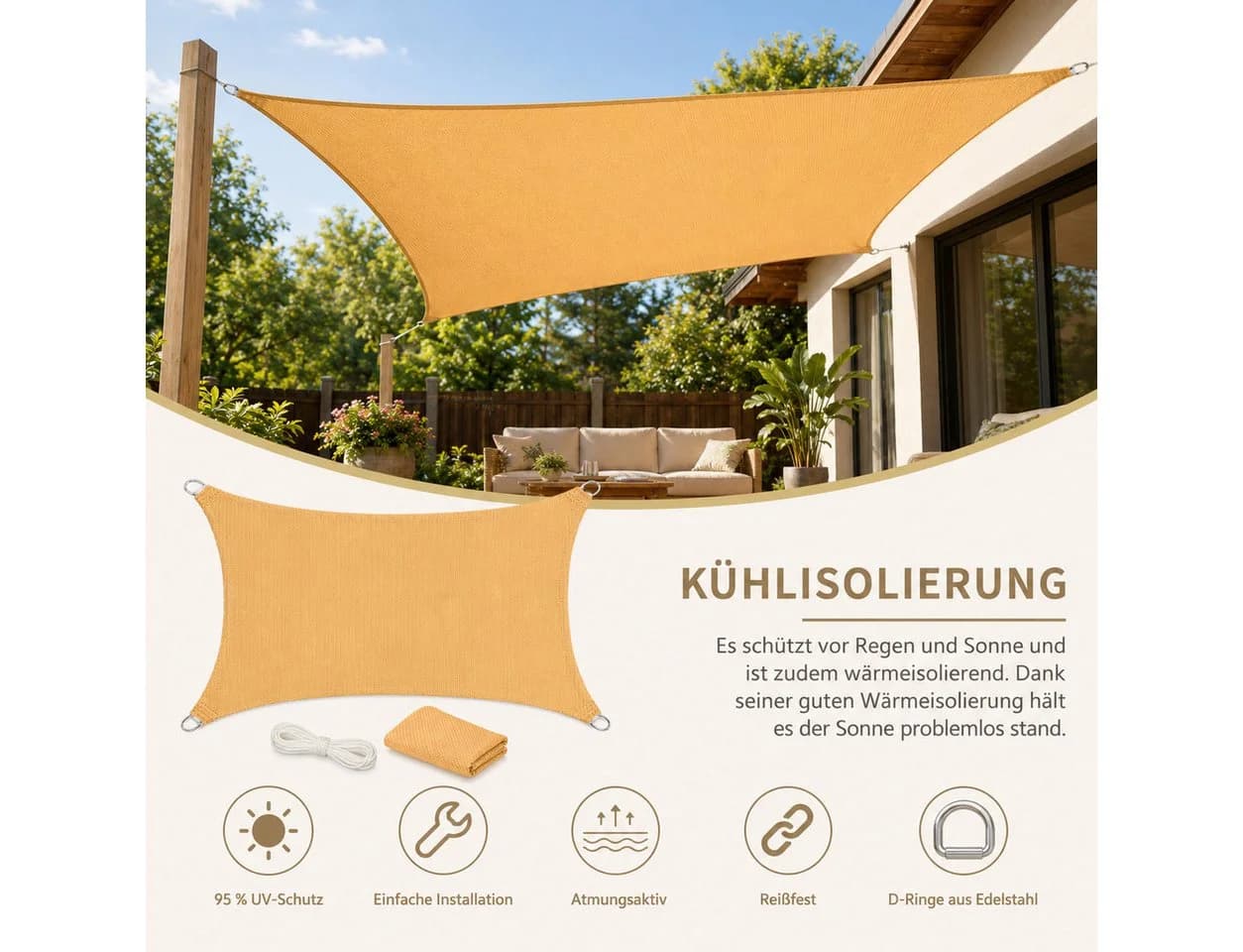 Sunicol Sonnensegel Gelb HDPE UV-Schutz Wasserdicht - Bild 4