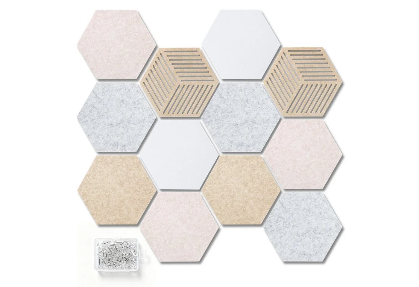QUBEBU Filz Pinnwand 12-tlg. Selbstklebend Hexagon Beige/Grau/Weiß - Bild 2