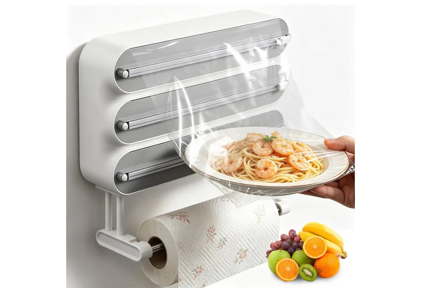 QUBEBU Wandrollenhalter 4-in-1 Grau/Schwarz mit Folienschneider - Bild 2