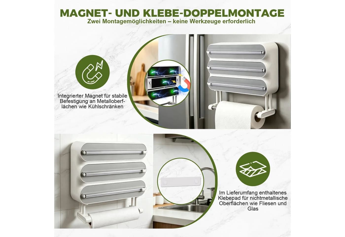 QUBEBU Wandrollenhalter 4-in-1 Grau/Schwarz mit Folienschneider - Bild 4