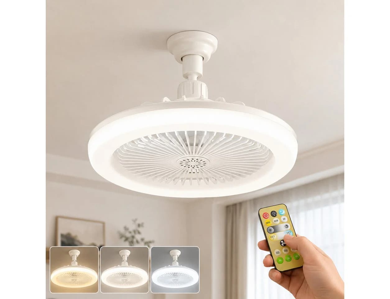Rosnek Deckenventilator mit Beleuchtung E27 Dimmbar Fernbedienung Weiß - Bild 2