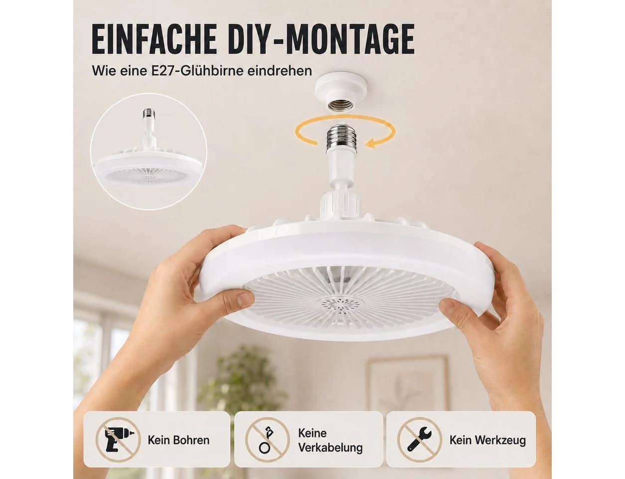 Rosnek Deckenventilator mit Beleuchtung E27 Dimmbar Fernbedienung Weiß - Bild 5