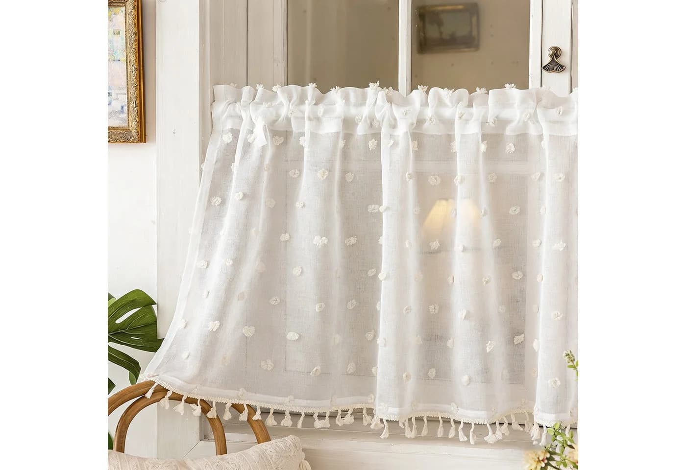 Sunicol Scheibengardine Weiß Boho mit Quasten - Bild 2