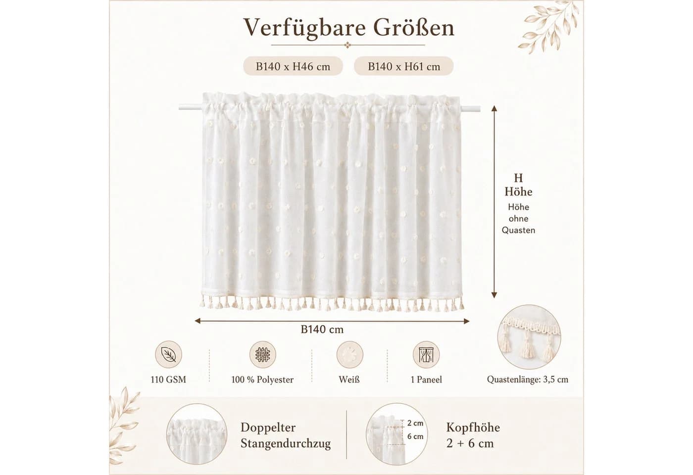 Sunicol Scheibengardine Weiß Boho mit Quasten - Bild 3