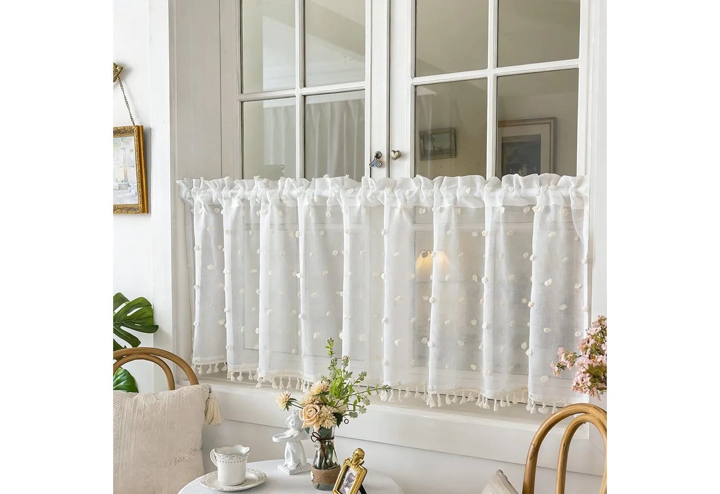 Sunicol Scheibengardine Weiß Boho mit Quasten - Bild 5