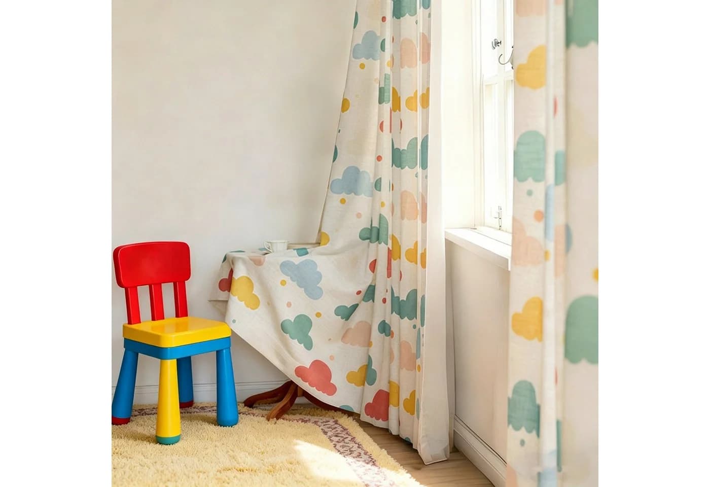 Sunicol Gardine Kinderzimmer Wolkenmuster mit Pompons 2er Set Polyester - Bild 5