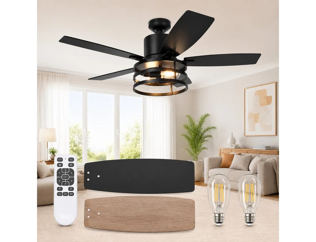 Lapalife Deckenventilator mit Beleuchtung Schwarz - Bild 2