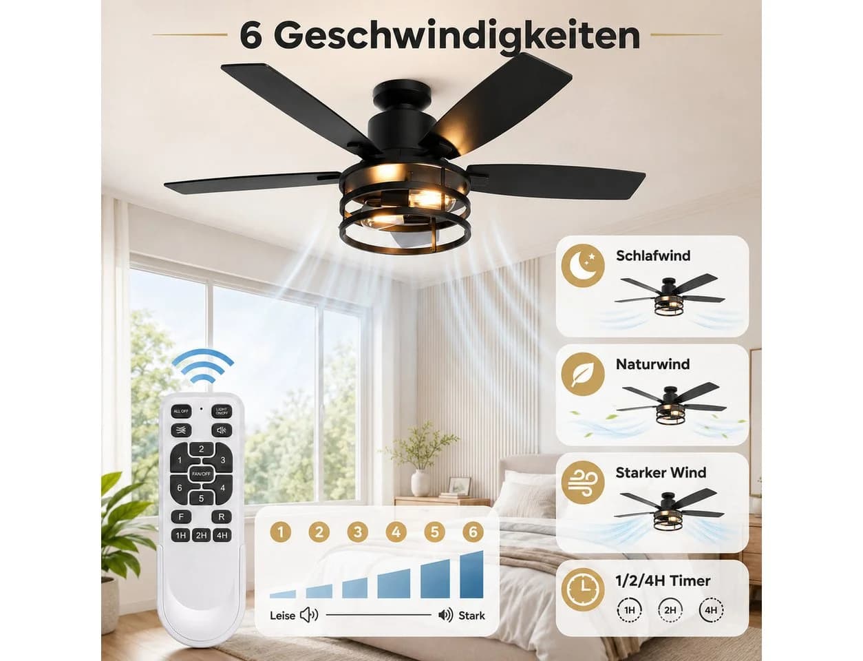 Lapalife Deckenventilator mit Beleuchtung Schwarz - Bild 4