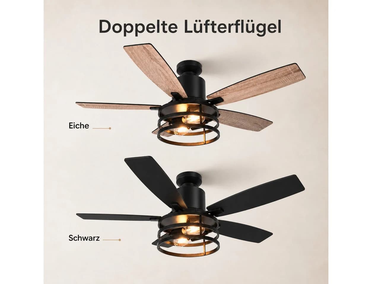 Jibenhome Deckenventilator mit Licht Schwarz Fernbedienung