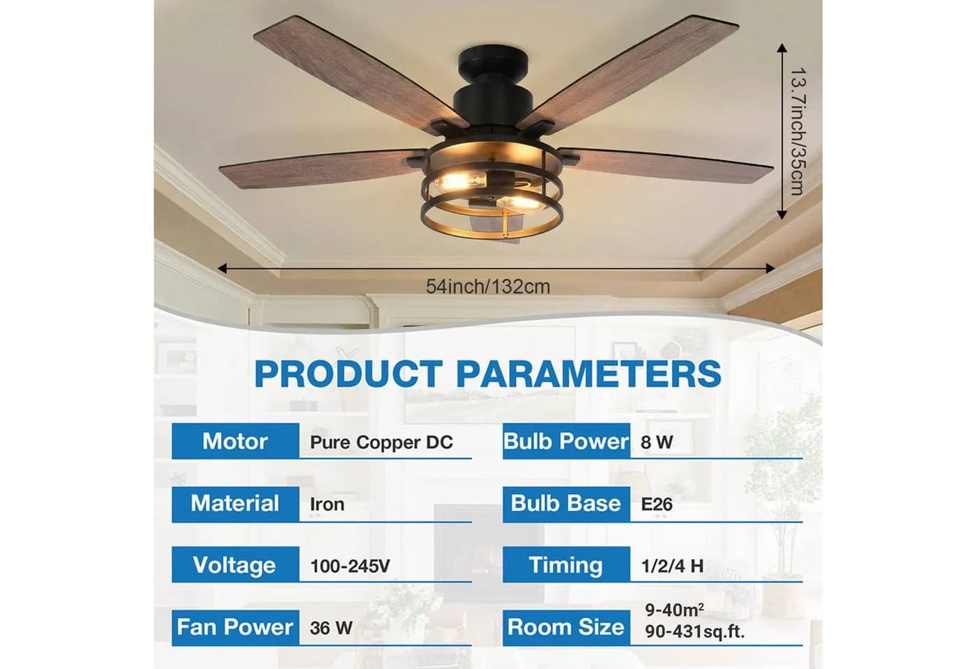 MUPOO Deckenventilator mit Beleuchtung Schwarz 112cm